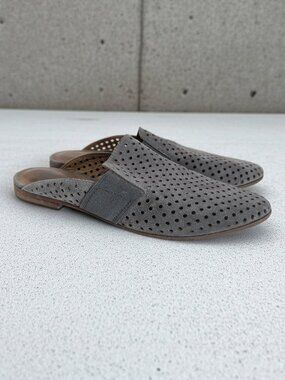 Frye Grey Suede Leather Perforated Mule Slides 8.5
